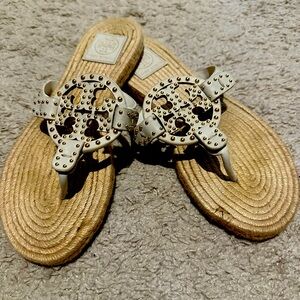Tory Burch Miller Studded Espadrilles Sandals bone with gold size 8.5